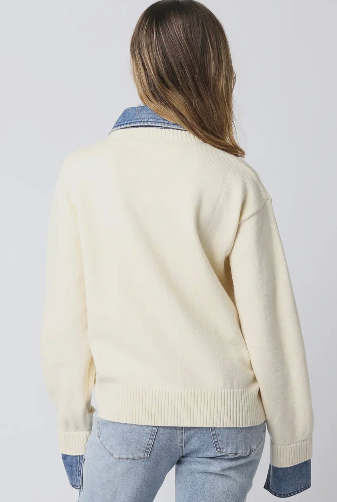 Denim Contrast Knit Top