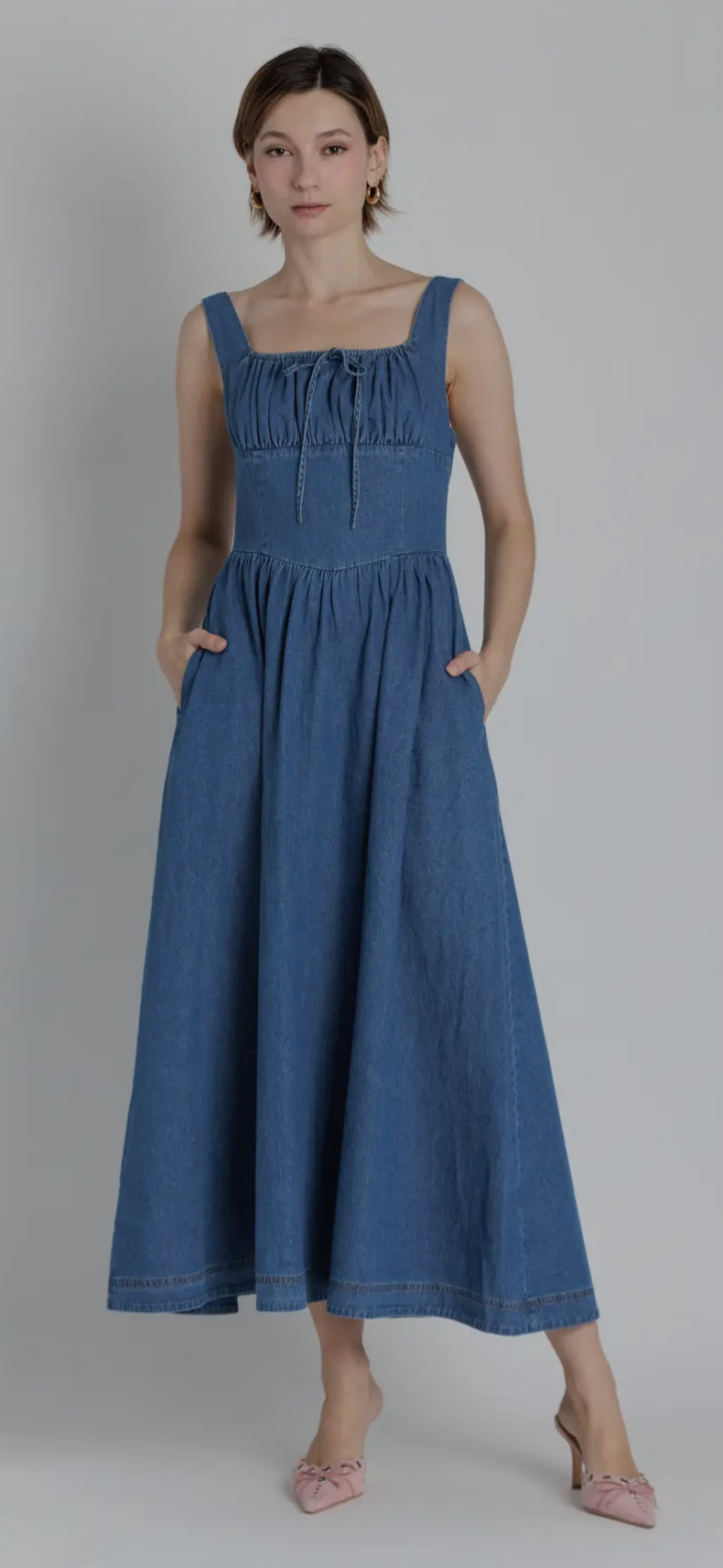 Corset Denim Midi Dress