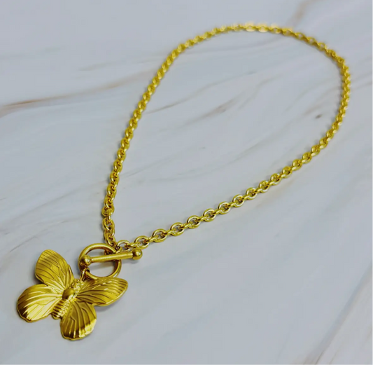 Vintage Butterfly Pendant Necklace