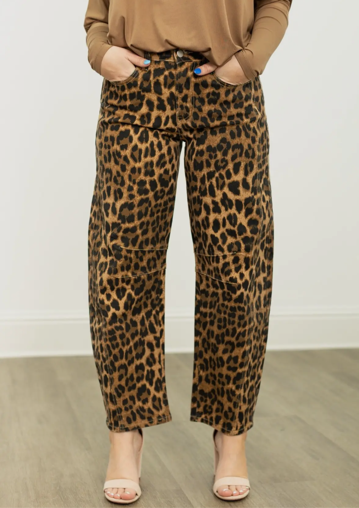 Leopard Print Barrel Jeans