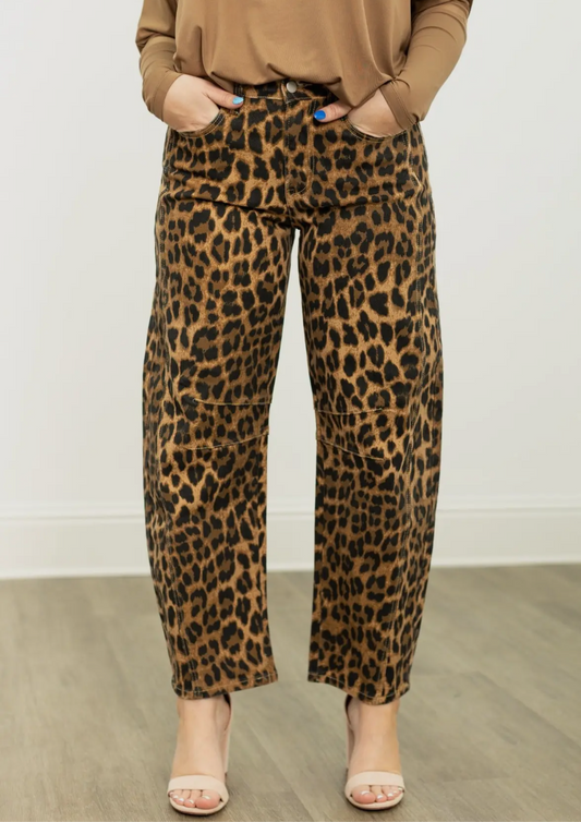 Leopard Print Barrel Jeans