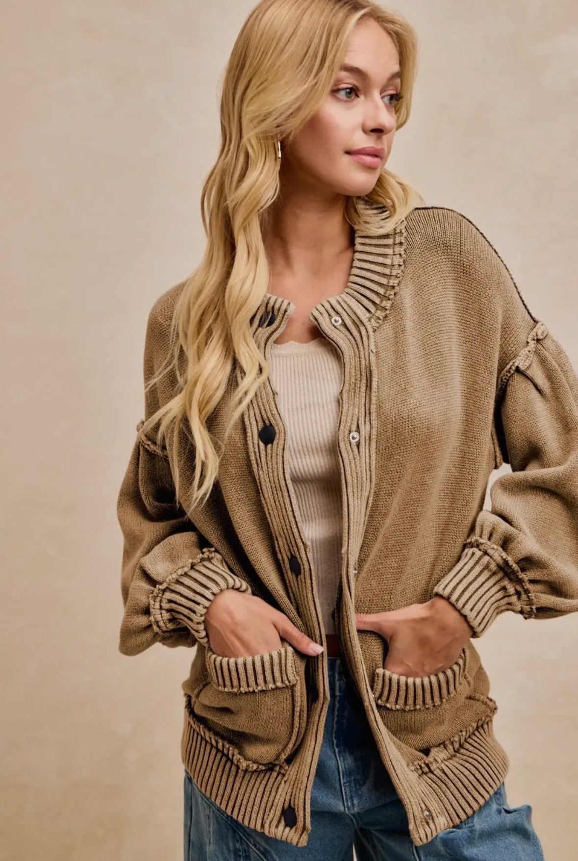 Vintage Latte Knit Cardigan