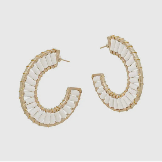 Gold & White Bead Hoops