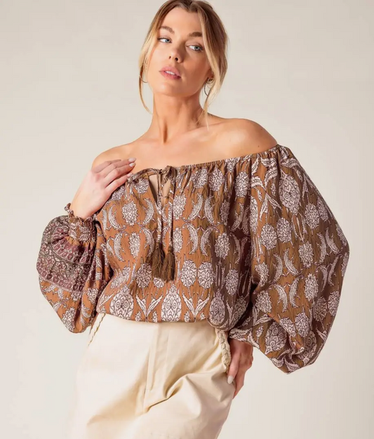 Printed Woven Off The Shoulder Top