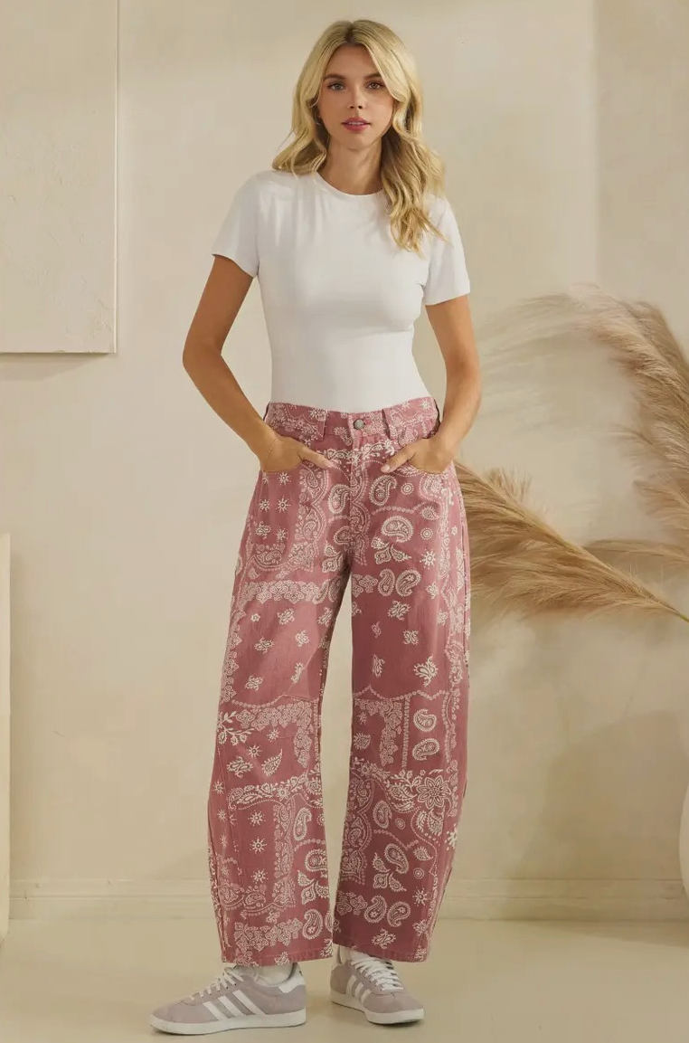 Paisley Bandana Barrel Jeans