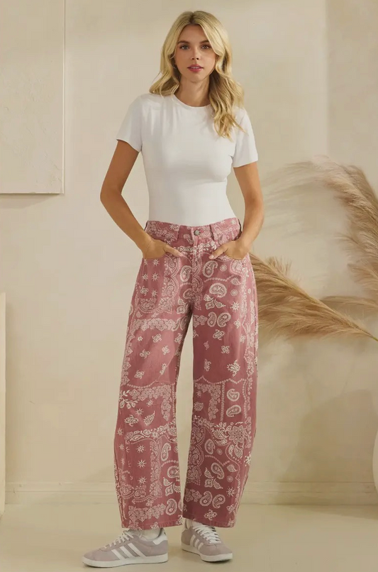 Paisley Bandana Barrel Jeans