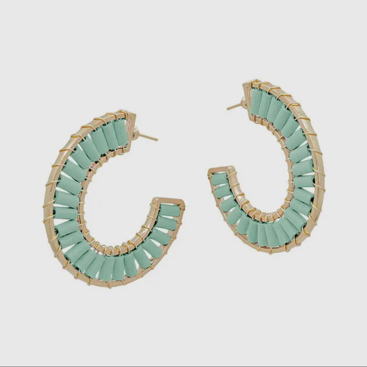 Gold & Mint Bead Hoops