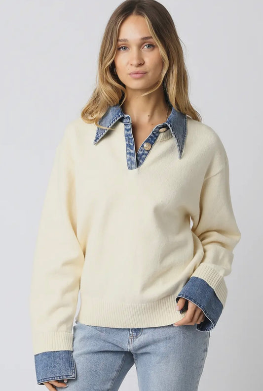 Denim Contrast Knit Top