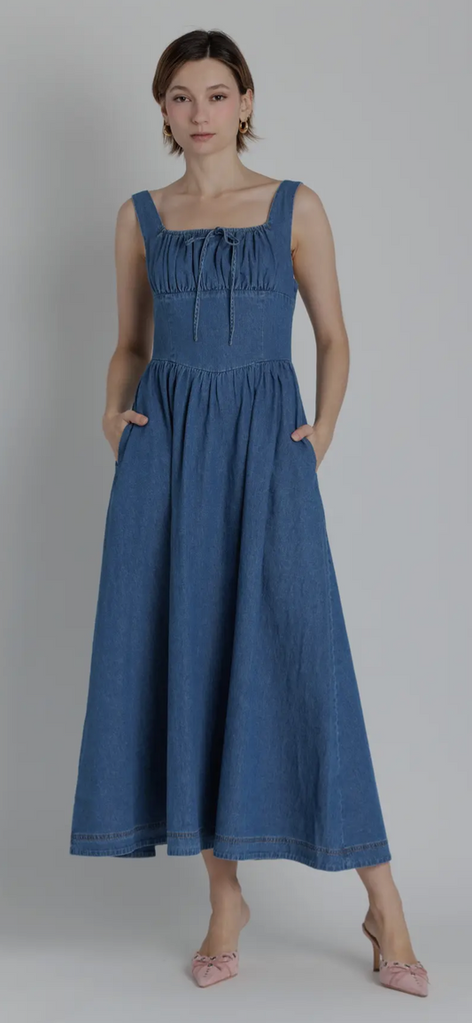 Corset Denim Midi Dress