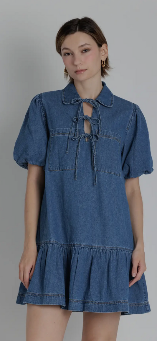 Denim Tie Mini Dress