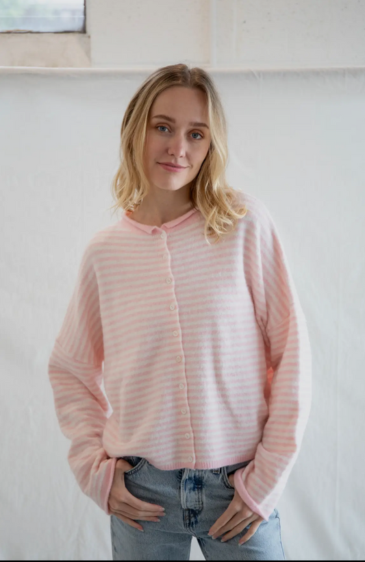 Light Pink Striped Cardigan