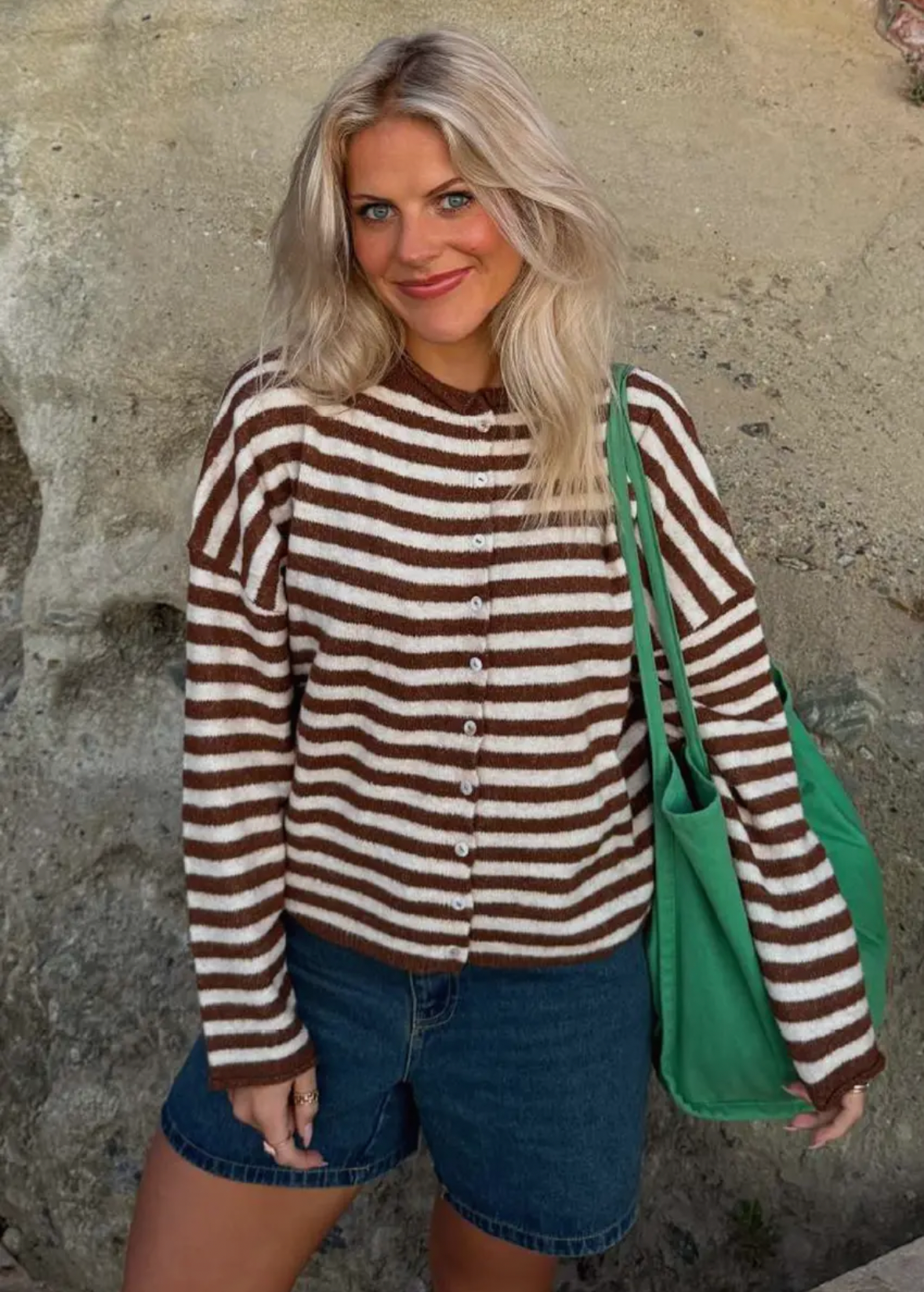 Brown Striped Knit Cardigan