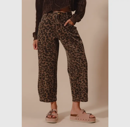 Two Toned Leopard Barrel Pants