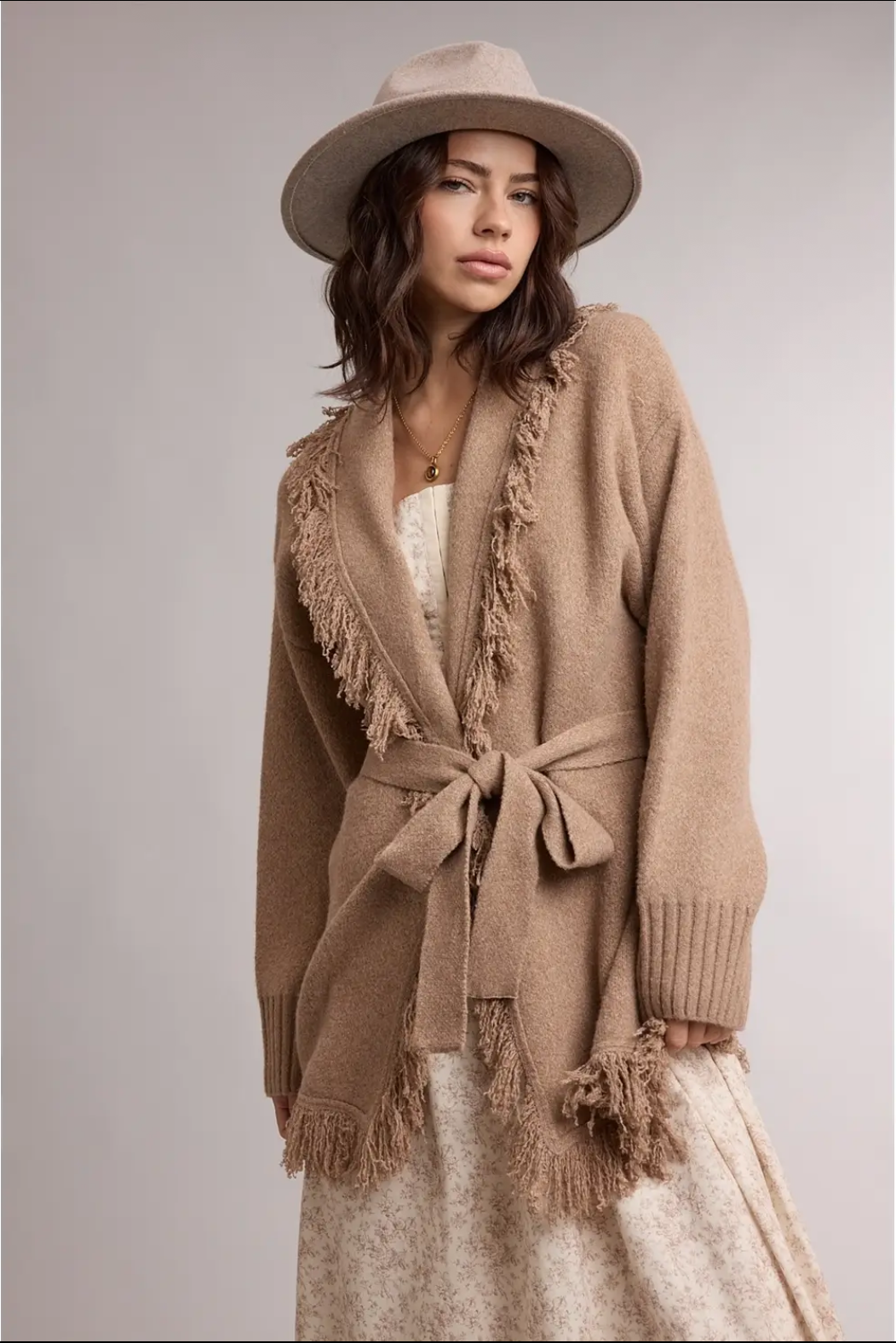 Mocha Fringe Cardigan